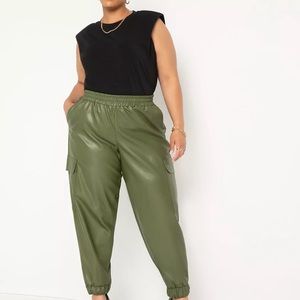 NWT Eloquii Green Vegan Leather Cargo Jogging Pants Size 16
